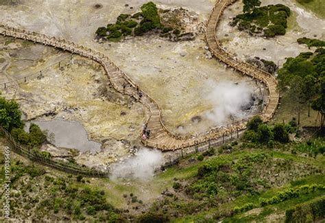 Fumarolas Da Lagoa Das Furnas Elevated View Sao Miguel Island Azores