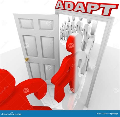 Adapt People March Through Doorway Adapting To Change Stock Image