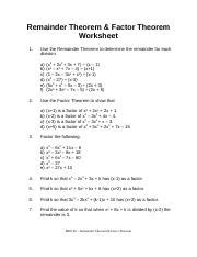 Remainder Theorem And Factor Theorem Worksheet Doc Remainder Theorem