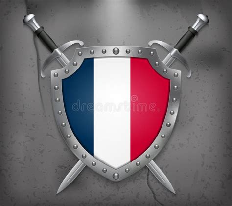 Flag Of France The Shield With National Flag Two Crossed Sword Stock