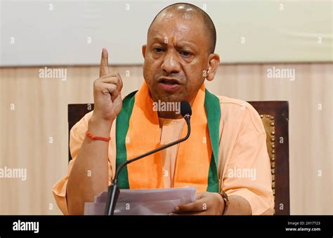 Lucknow India April 15 Uttar Pradesh Chief Minister Yogi Adityanath Addresses A Press