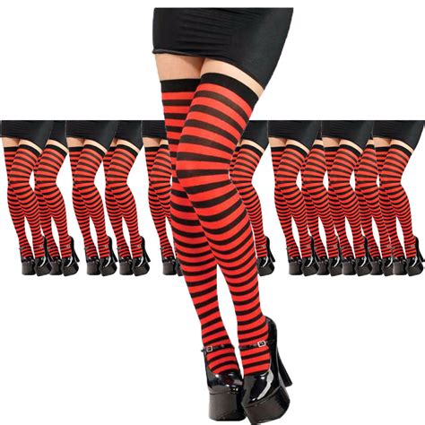 Red And Black Thigh Highs Striped 12pk 8172d Private Island Party