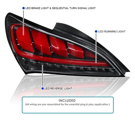 Spec D Tuning Jet Black Sequential Led Bar Tail Lights For 2010 2016 Hyundai Genesis Coupe