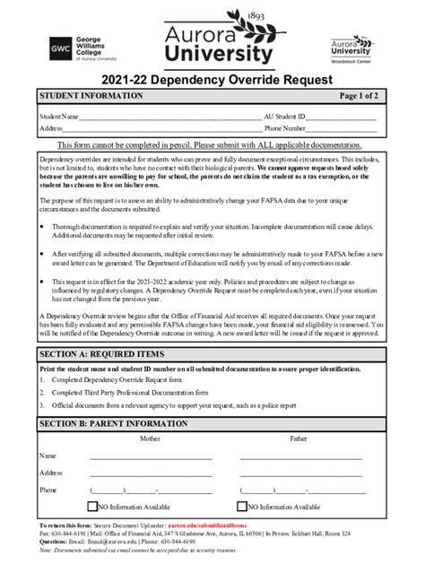 Fillable Online Request For Dependency Override Fax Email Print