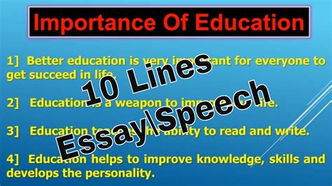 Lines Essay On Importance Of Education In English Speech On