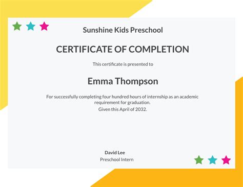 Free Preschool Internship Certificate Template Edit Online And Download