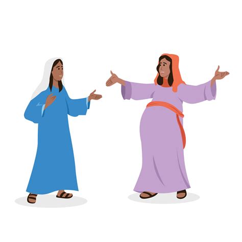 Mary Visits Elizabeth John the Baptist Leaps In Joy. Flat vector ...