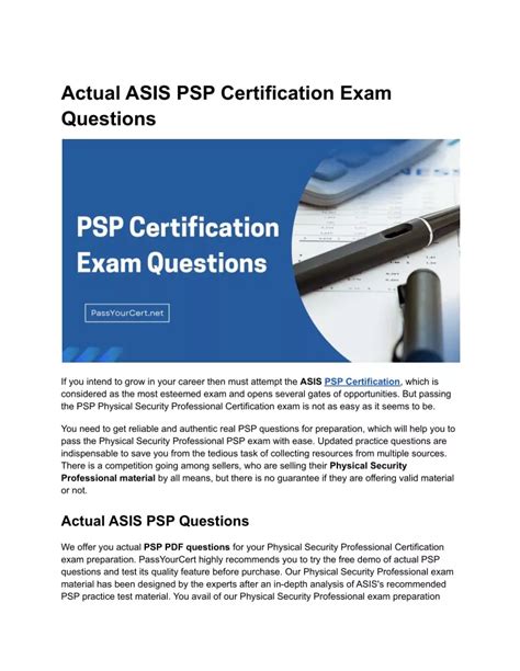 PPT Actual ASIS PSP Certification Exam Questions PowerPoint