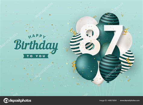 Happy 87th Birthday Green Balloons Greeting Card Background Years