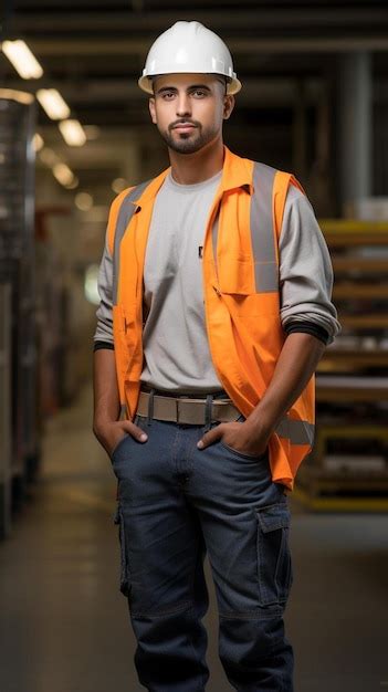 Premium Photo A Man Wearing An Orange Vest That Says He Is Standing