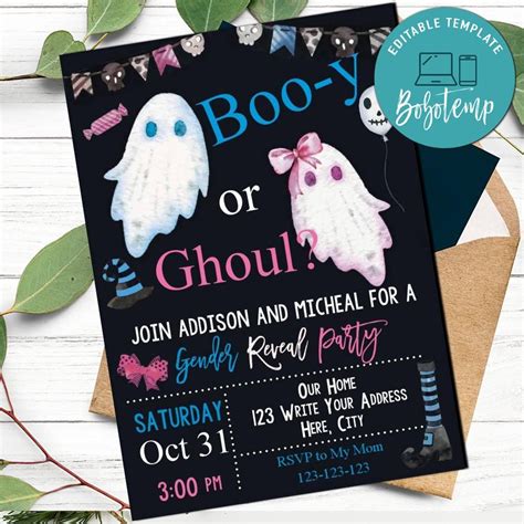 Halloween Gender Reveal Invitation Customizable Template Bobotemp