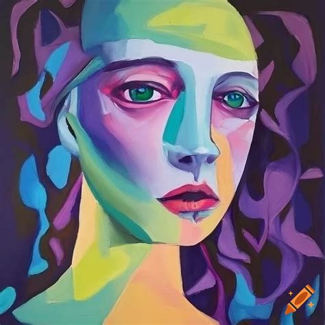 Stunning Minimalist Cubist Surrealist Womans Face In Pastel Colors On