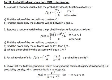 Solved Part Ii Probability Density Functions Pdfs