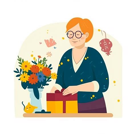 Ilustraci N De Una Mujer Sosteniendo Una Caja De Regalo Y Una Flor Con