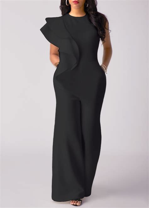 Flouncing Black High Waist Wide Leg Jumpsuit Rosewe USD 30 39