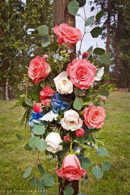 Rustic Wedding Arch Design With Garden Roses Coral Roses Spray Roses