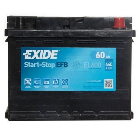 Exide Start Stop EFB Enhanced Flooded Battery EL600 12V 60Ah