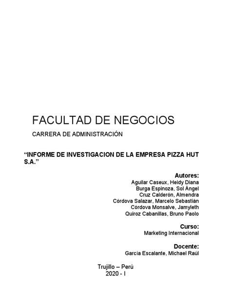 Mark Int Informe De Inv Pizza Hut Pdf Cupón Pizza