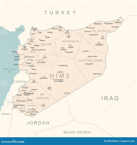 Syria Detailed Map Highlighted On Blue Rounded World Map Vector