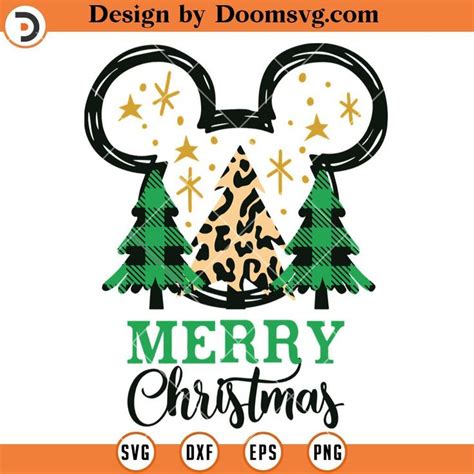 Mickey Mouse Ears With Christmas Trees And Stars On The Front Merry