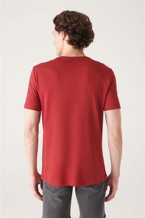 Bordo T Shirt Ultrasoft Bisiklet Yaka Pamuklu Basic Slim Fit