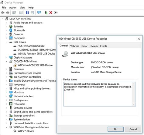 Can T Detect My Passport Virtual Cd 25e2 Usb Device Code 19 Error My Passport Wd Community