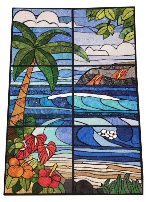 Hawaiian Tropical Stain Glass Quilt Pattern Stained Glass Quilt Stained Glass Stained Glass