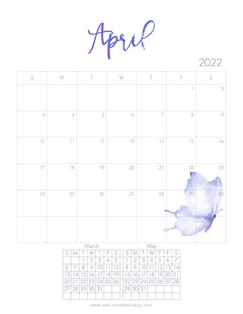 Cute Printable April 2022 Calendar