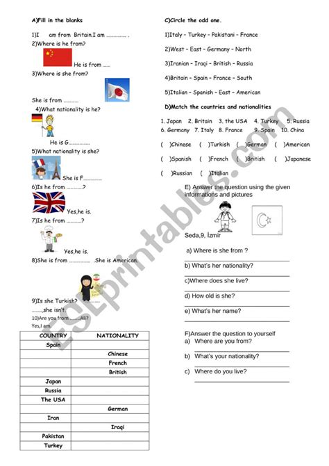 Countries And Nationalities ESL Worksheet By Melikekulbas Gmail