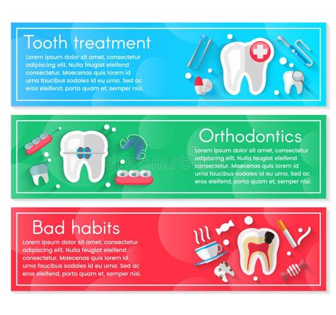 Banderas De La Odontolog A Fijadas Con Los Iconos Planos Ilustraci N
