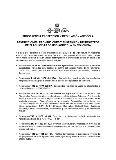 SUBGERENCIA PROTECCIÓN Y REGULACIÓN AGRÍCOLA RESTRICCIONES