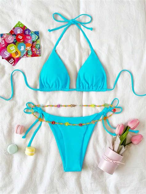 SHEIN Swim Vcay Bonito Conjunto De Bikini Sujetador Triangular Con