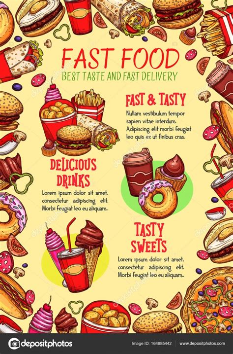 Fast Food Vector Poster For Fastfood Restaurant Stock Vector