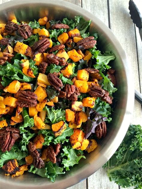 Paleo Kale Butternut Squash Salad And Candied Pecans Skinny Fitalicious