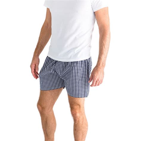 Mens Gingham Navy Boxer Shorts Pure Cotton Boxers Sant And Abel