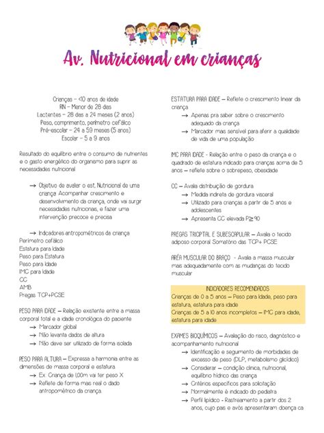 Resumo De Avaliação Antropométrica Em Crianças Pdf Obesidade Índice De Massa Corporal