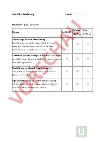 Arbeitsblatt Formative Beurteilung T Che Unit Dis Donc