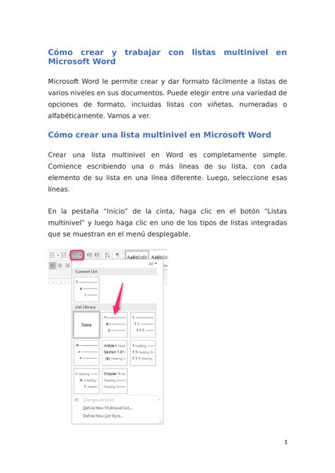 Cómo crear y trabajar con listas multinivel en Microsoft Word Cómo