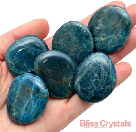 1 Apatite Medium Dark Blue Green 14 Palm Tumbled Stone Crystal