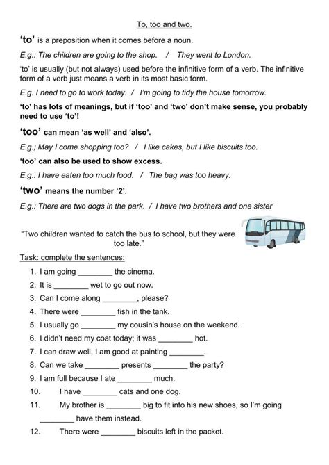 To Too Or Two Worksheet Education Worksheets Library