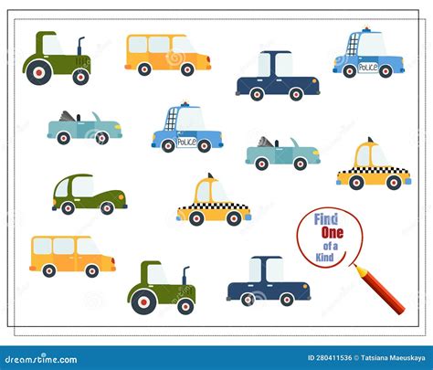 Find a Couple, Educational Game for Children, Cartoon Cars Stock Vector ...