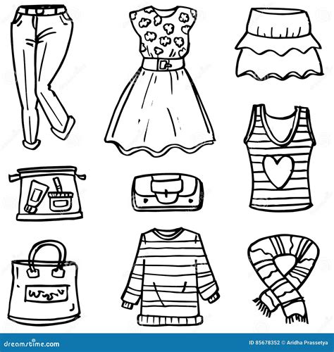 Doodle Of Style Women Clothes And Accessories Stock Vector