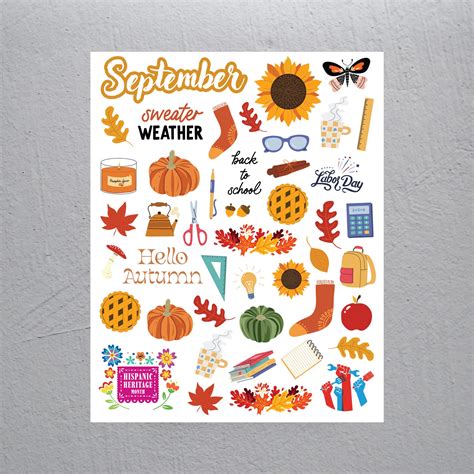 September Stickers Assorted Monthly Themed Stickers Colibri Paper Co