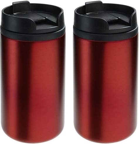 2x Thermosbekers Warmhoudbekers Metallic Rood 290 Ml Thermo Koffie