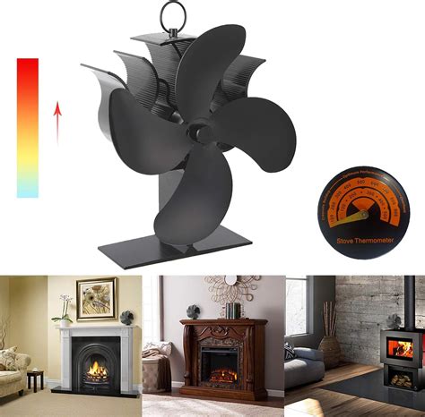 Wood Burner Fans SUNJULY 2022Upgrade 4 Blade Stove Fans Log Burners