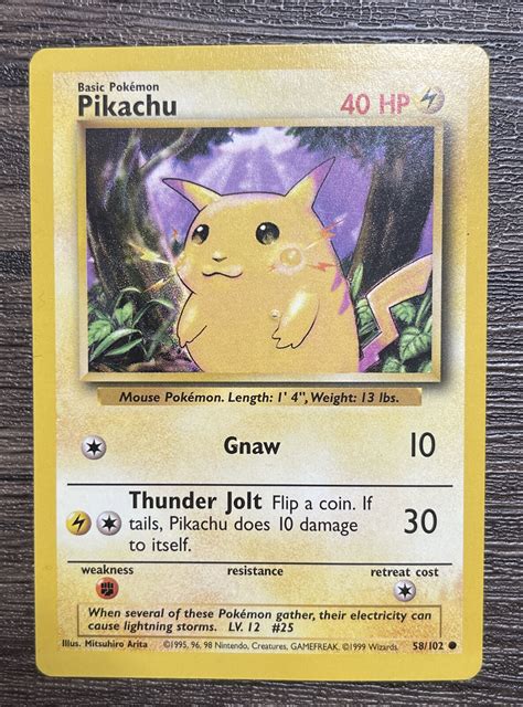 Pikachu 58 102 Yellow Cheeks Shadowless Pokemon Card 1999 Base Set LP