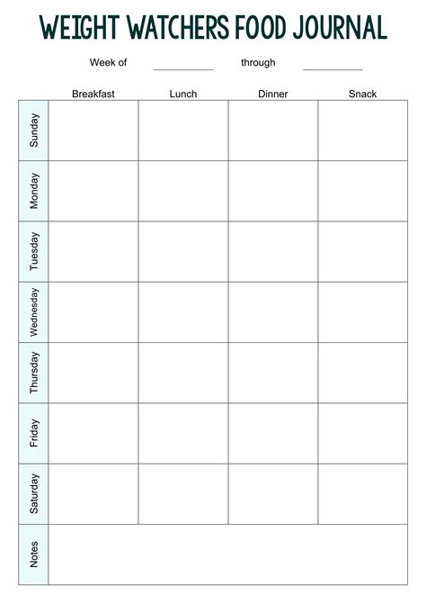 Free Printable Weight Watchers Food Diary Printable Templates