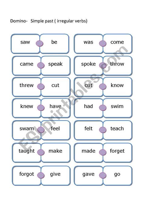 Past Simple Irregular Verbs Dominoes Irregular Verbs Classroom Rules Images