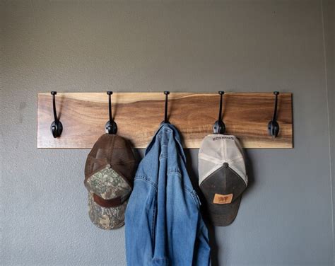 Solid Walnut Coat Rack With Black Hooks Coat Hooks Black Blonde