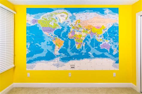 World Wall Map Mural Blue Ocean Map Wallpaper Giant Fabric Etsy Map Murals Map Wall Mural